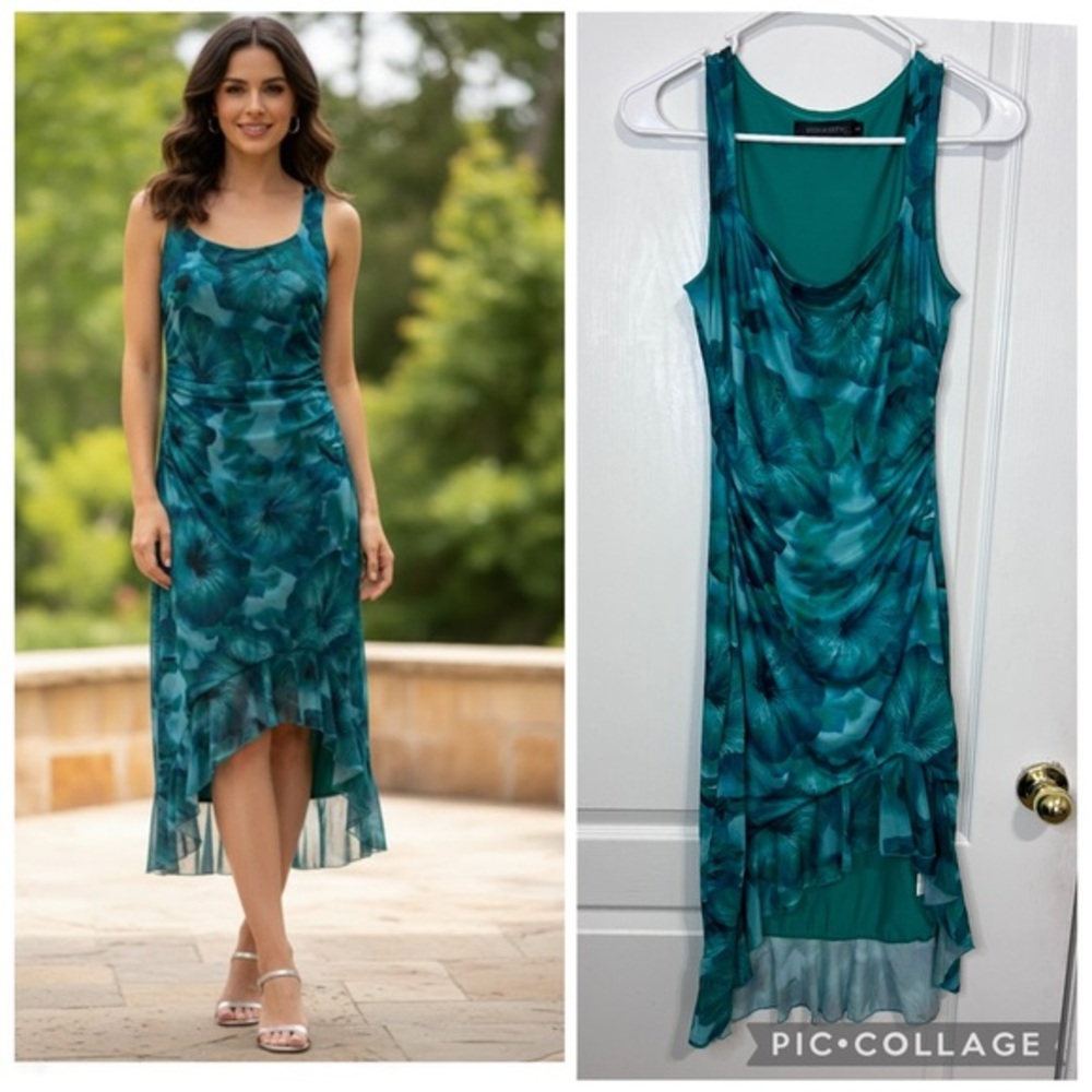 Merokeety Elegant Teal Sleeveless floral midi Dress size S